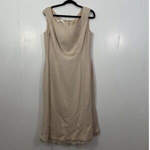 Escada Champagne Silk New Wool Lace Trim Sheath Dress  Midi Size 40 Womens